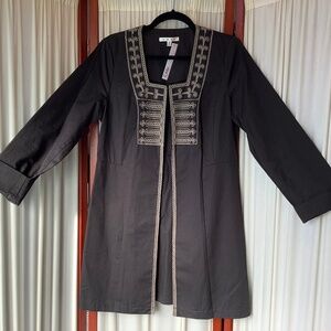 CAbi Turkish Delight Charcoal Black Beaded Embroidered Long Duster Jacket Size 8
